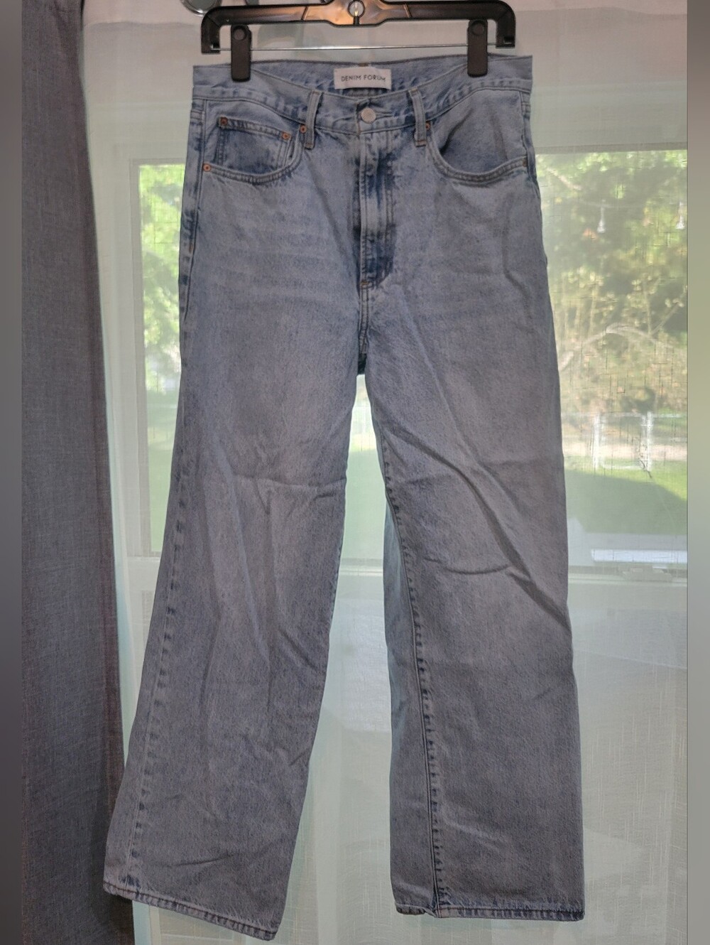 Denim Forum Women's Pale Blue Straight Wide High Rise Jeans